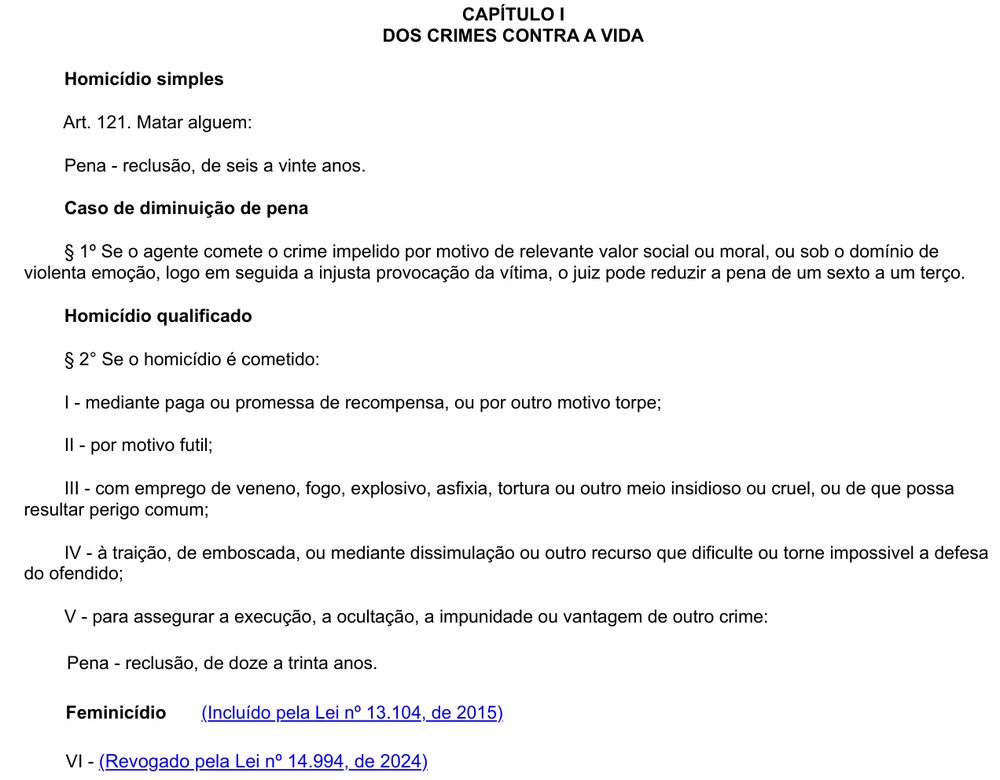 Art. 121 do Código Penal no texto compilado original